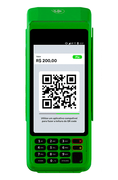Maquininha Ton exibindo QR Code de Pix